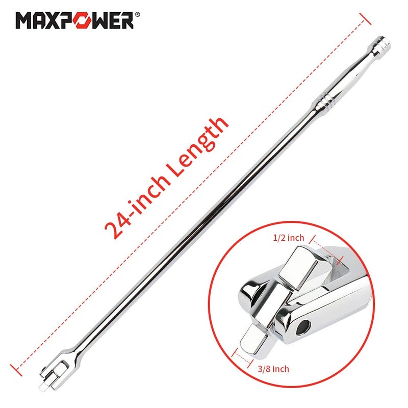 MAXPOWER 1/2-Inch and 3/8-Inch Drive Dual-drive 24-Inch Breaker Bar Flex Handle - Image 3